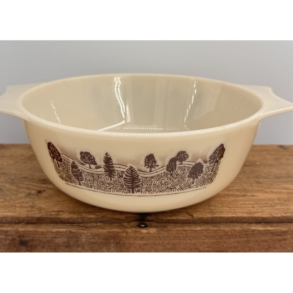 Vintage Pyrex England Woodland Brown Handled Casserole Serving Bowl 9" Rustic